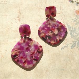 New Large Acrylic Pink Square Dangling Earrings